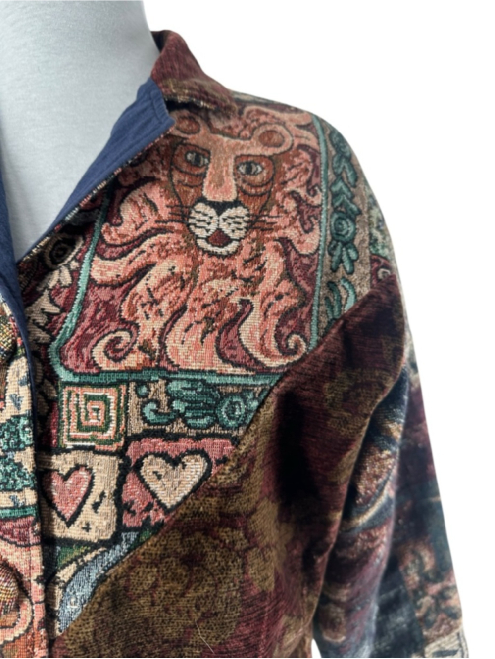 Vintage 90s Village Factory Velvet Patchwork Tapestry Statement Coat boho sz sm - Picture 6 of 9